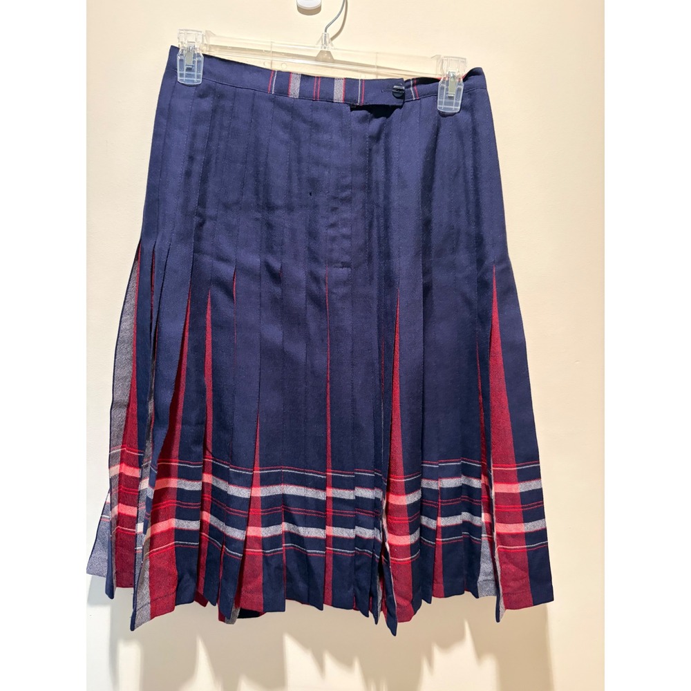 Gleneagles of Scotland Reversible Wool Pleated Kilt Skirt Navy Red Plaid 16